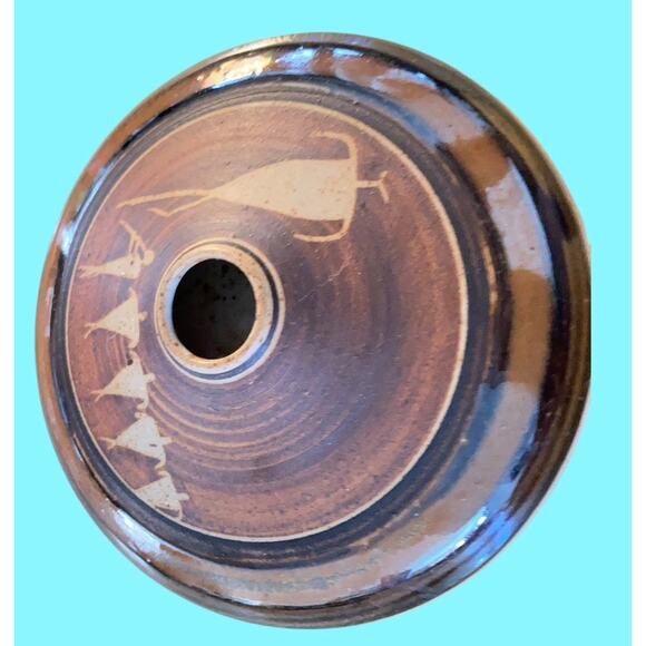 Vintage Marsha Franklin Tribal Artisan Pottery Oil Lamp Petroglyphs Signed - Picture 10 of 11